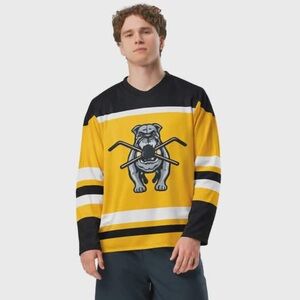 Black and Yellow Jersey Crewneck Sweater With Bulldog Graphic